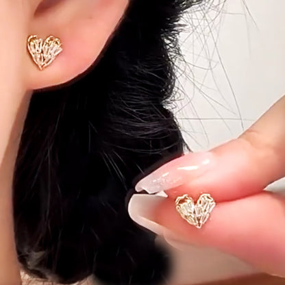 Fashion gold plated zircon heart shape stud earrings (5 pairs)