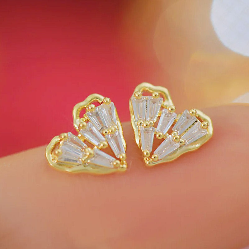 Fashion gold plated zircon heart shape stud earrings (5 pairs)