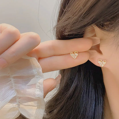 Fashion gold plated zircon heart shape stud earrings (5 pairs)