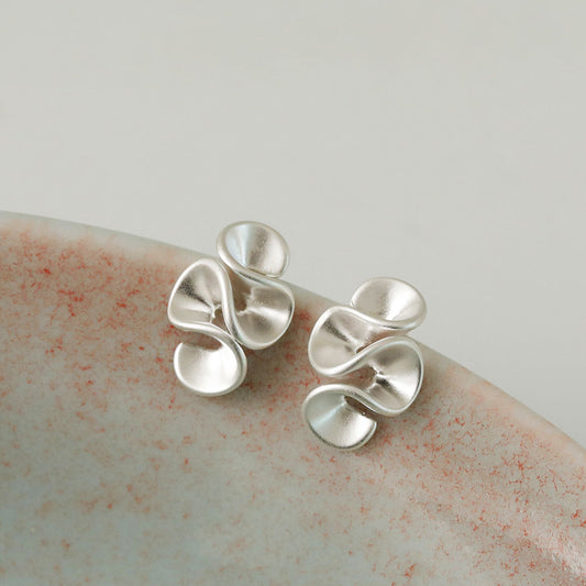 brass wave geometric matte silver earrings (5 pairs)