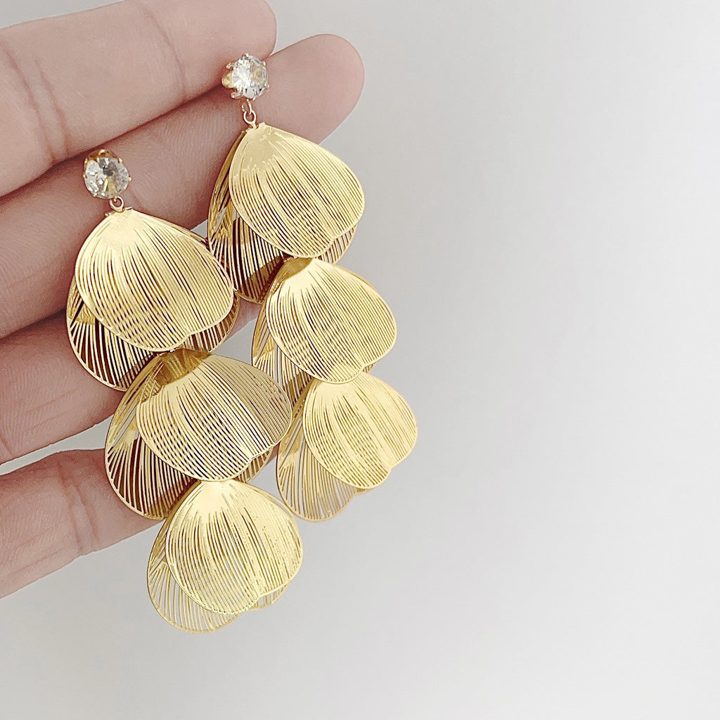 18k gold plated hollow-out Ginkgo leaf statement drop earrings (5 pairs)