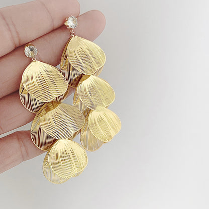 18k gold plated hollow-out Ginkgo leaf statement drop earrings (5 pairs)