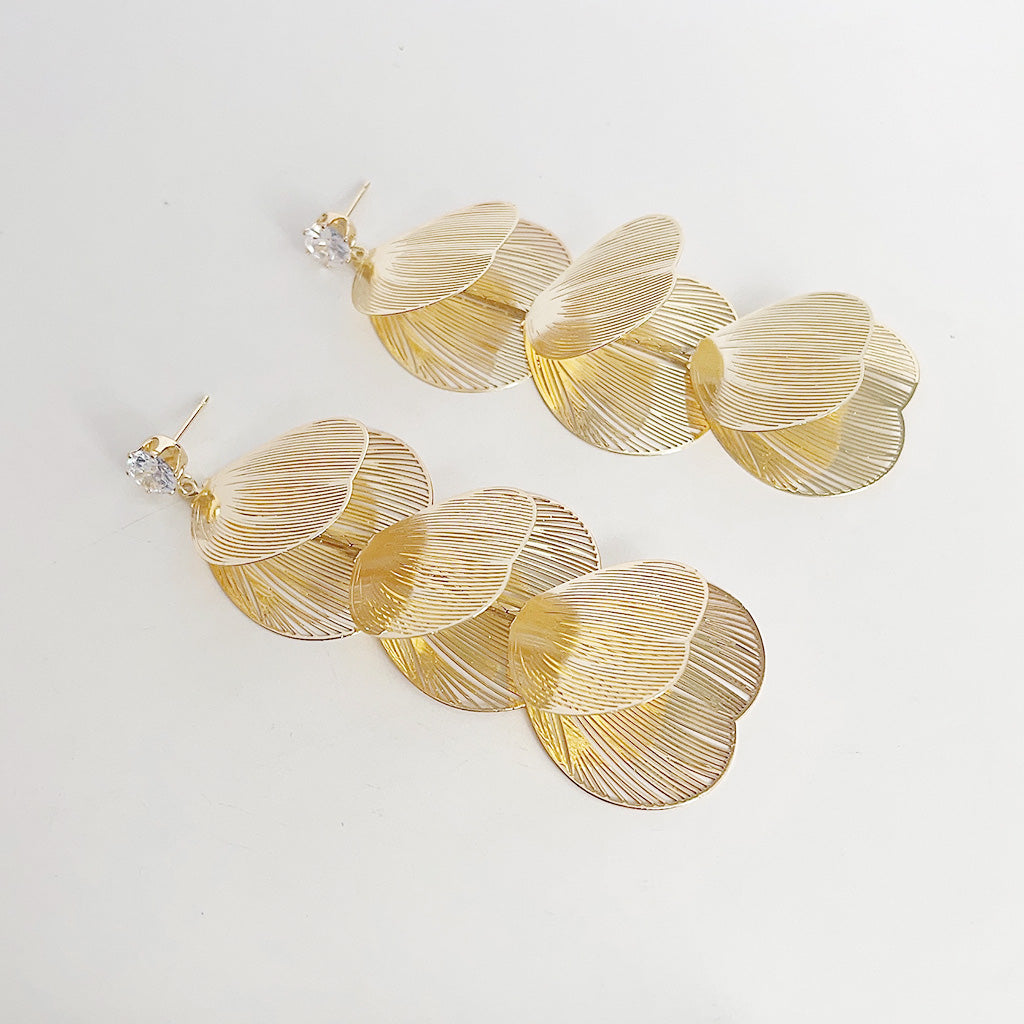 18k gold plated hollow-out Ginkgo leaf statement drop earrings (5 pairs)