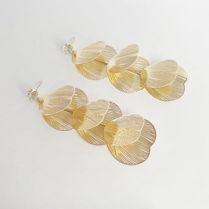 18k gold plated hollow-out Ginkgo leaf statement drop earrings (5 pairs)