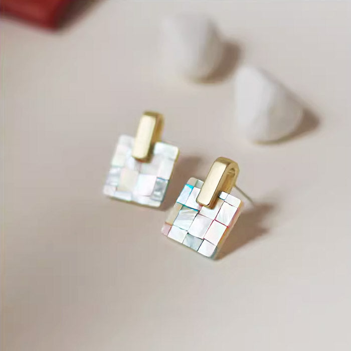 Multi-color mosaic inlaid square mother of pearl shell stud earrings (5 pairs)