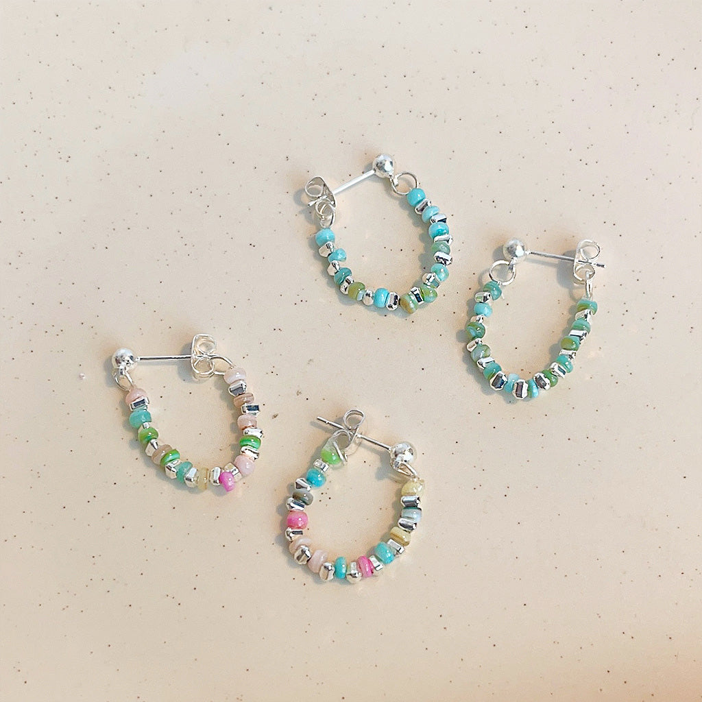 Silver plated multi-color colorful beaded dangle earrings (5 pairs)