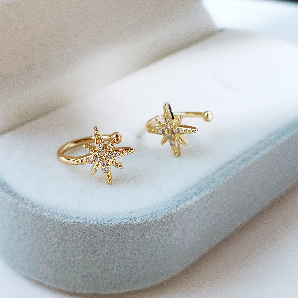 14k gold plated star non-pierced ear cuff earrings (5 pcs)