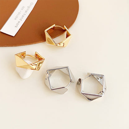 Geometrical design brass gold silver plated hoop earrings (5 pairs)