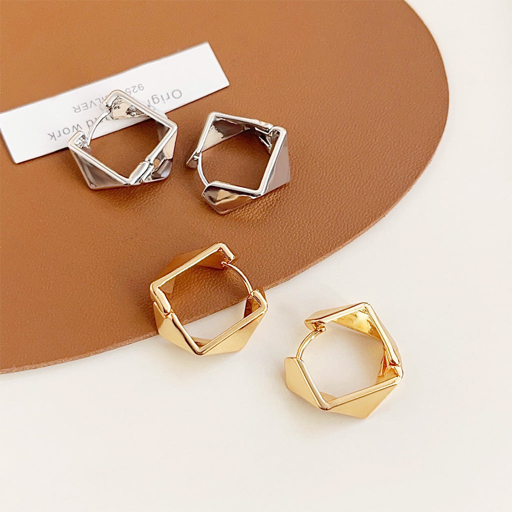 Geometrical design brass gold silver plated hoop earrings (5 pairs)