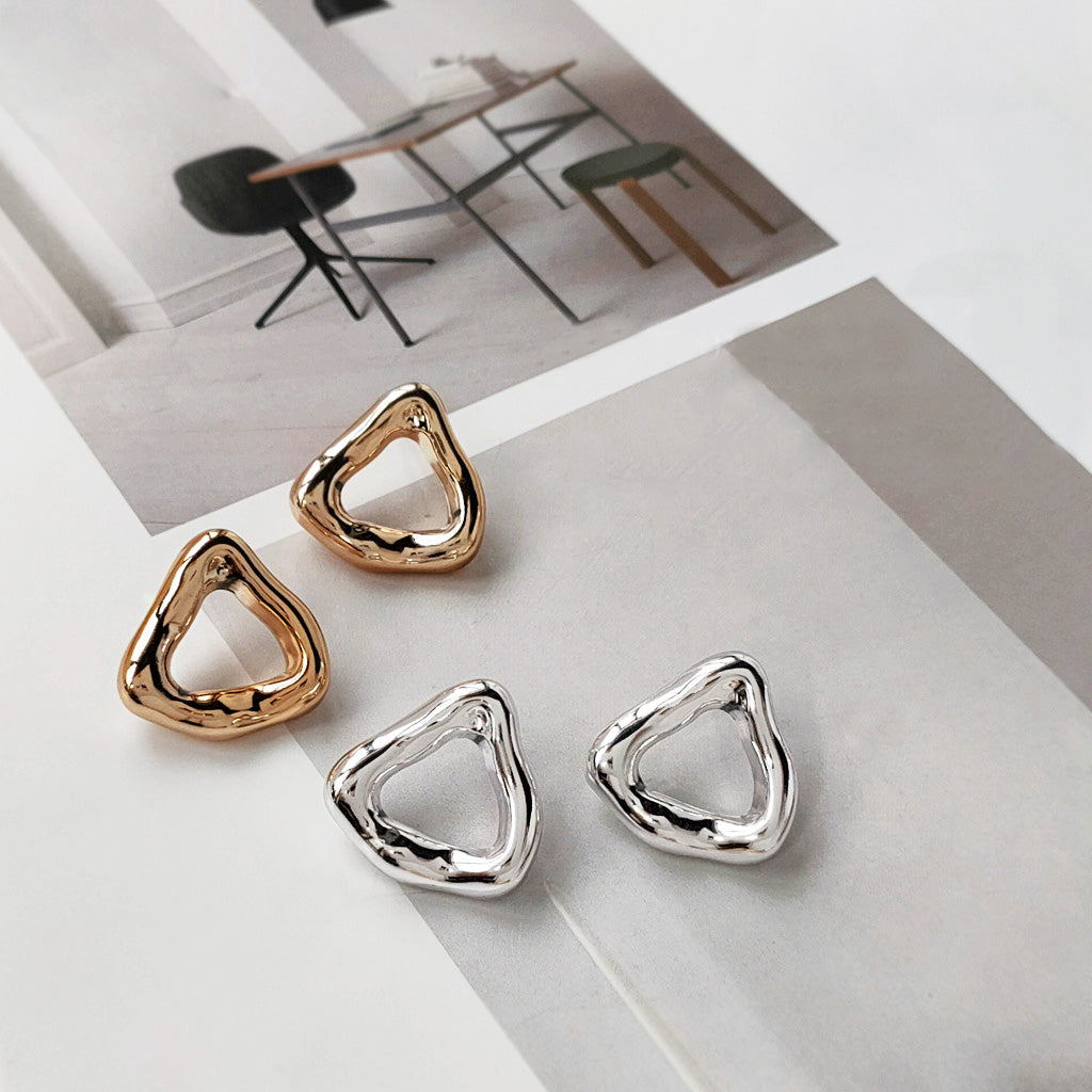 Geometric design gold silver plated curve triangle hoop earrings (5 pairs)