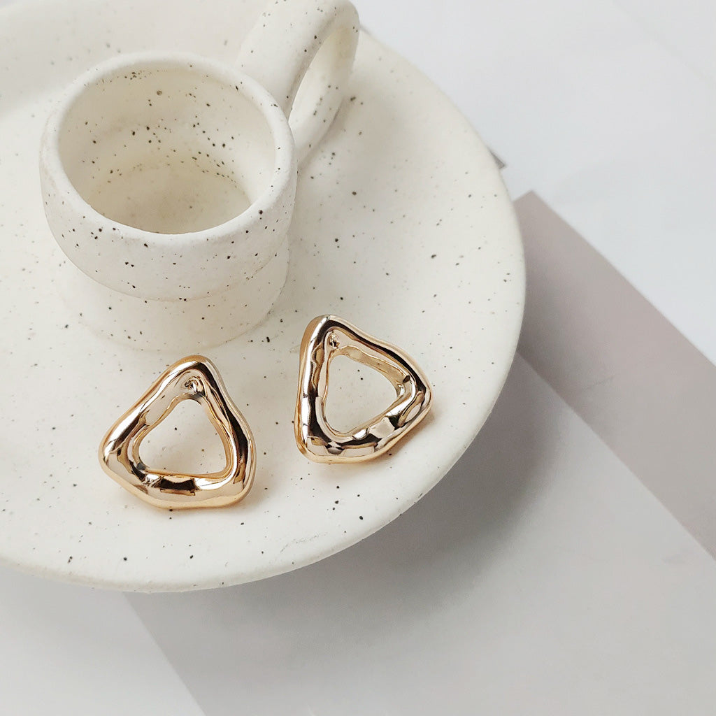 Geometric design gold silver plated curve triangle hoop earrings (5 pairs)