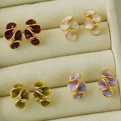 brass wave geometric enamel color earrings (5 pairs)