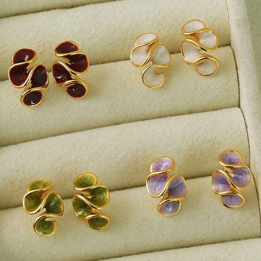 brass wave geometric enamel color earrings (10 pairs)