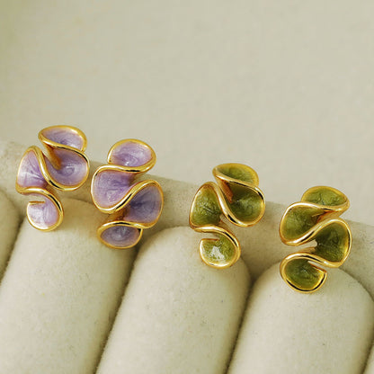 brass wave geometric enamel color earrings (5 pairs)