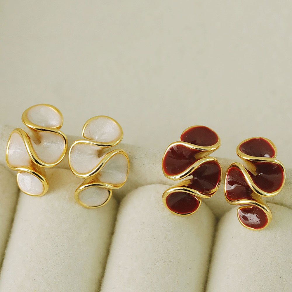 brass wave geometric enamel color earrings (5 pairs)