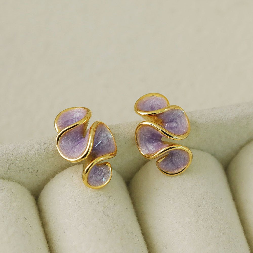 brass wave geometric enamel color earrings (5 pairs)