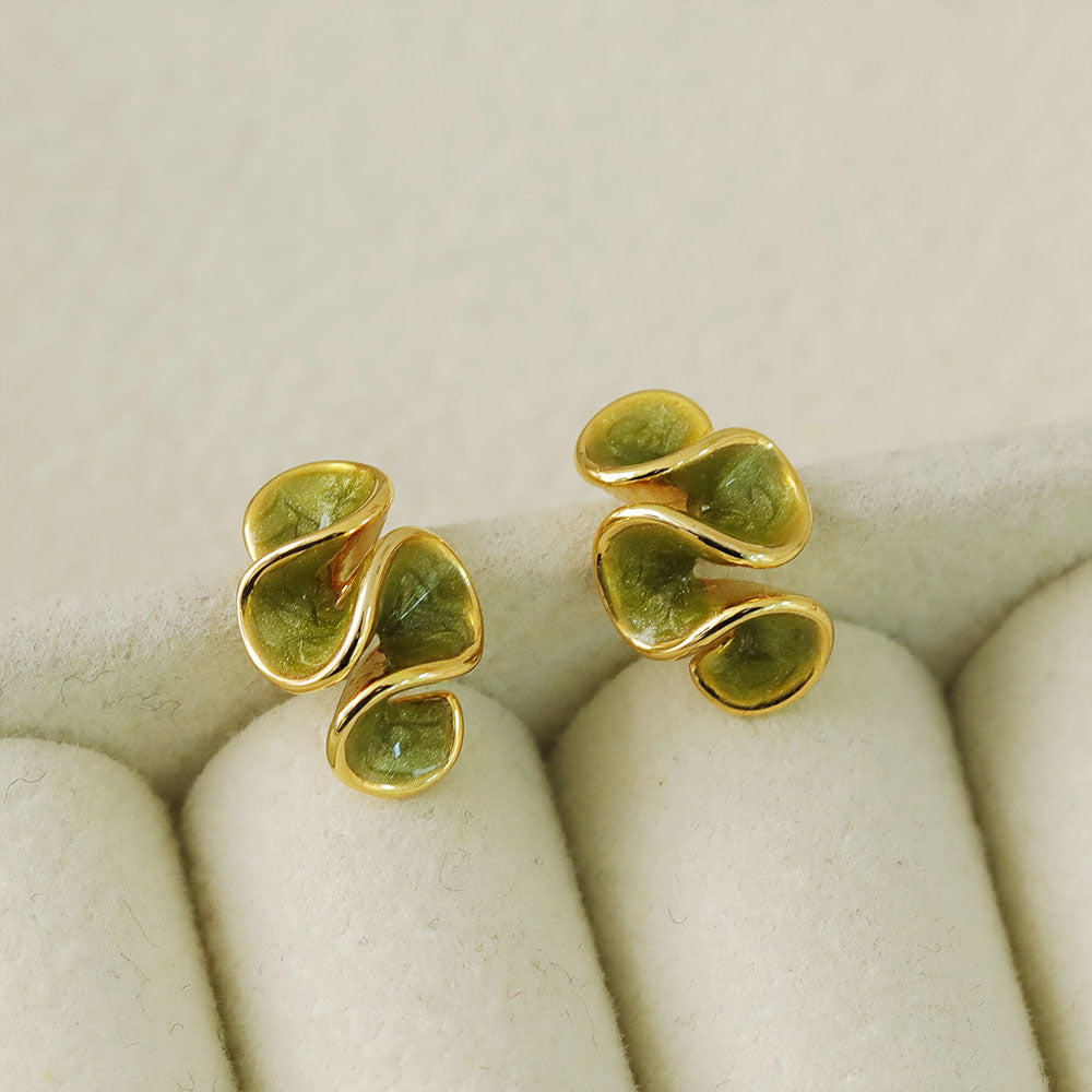 brass wave geometric enamel color earrings (5 pairs)