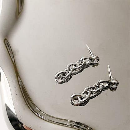 Silver plated link chain with zircon drop earrings (5 pairs)