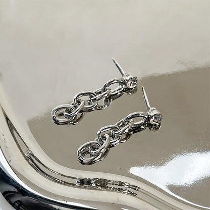 Silver plated link chain with zircon drop earrings (5 pairs)