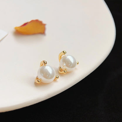 14k gold plated simple pearl stud earrings (5 pairs)