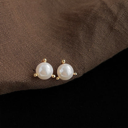 14k gold plated simple pearl stud earrings (5 pairs)