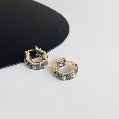 Gold plated double side glass rhinestone crystal cube hoop earrings (5 pairs)