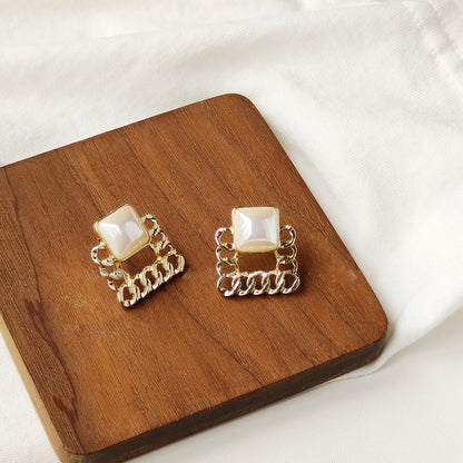 French style gold plated square pearl stud earrings (5 pairs)