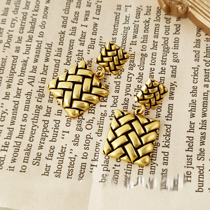 Antique gold plated retro distressed geometric square drop earrings (5 pairs)