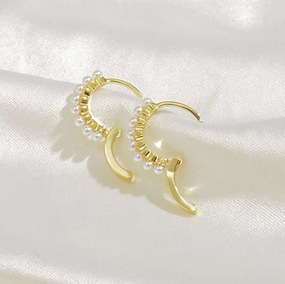 14k gold plated simple design pearl hoop huggie earrings (5 pairs)