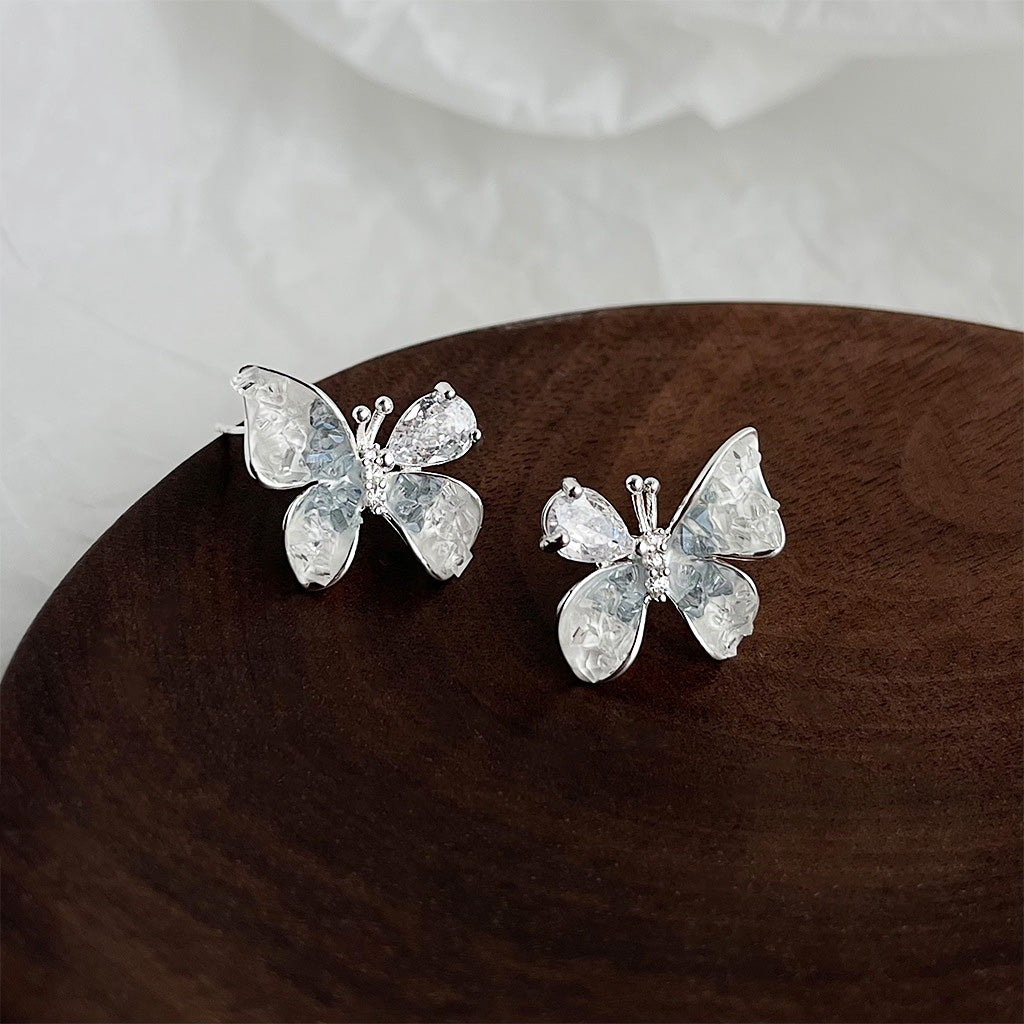 Silver plated gradient color crystal glass butterfly stud earrings (5 pairs)