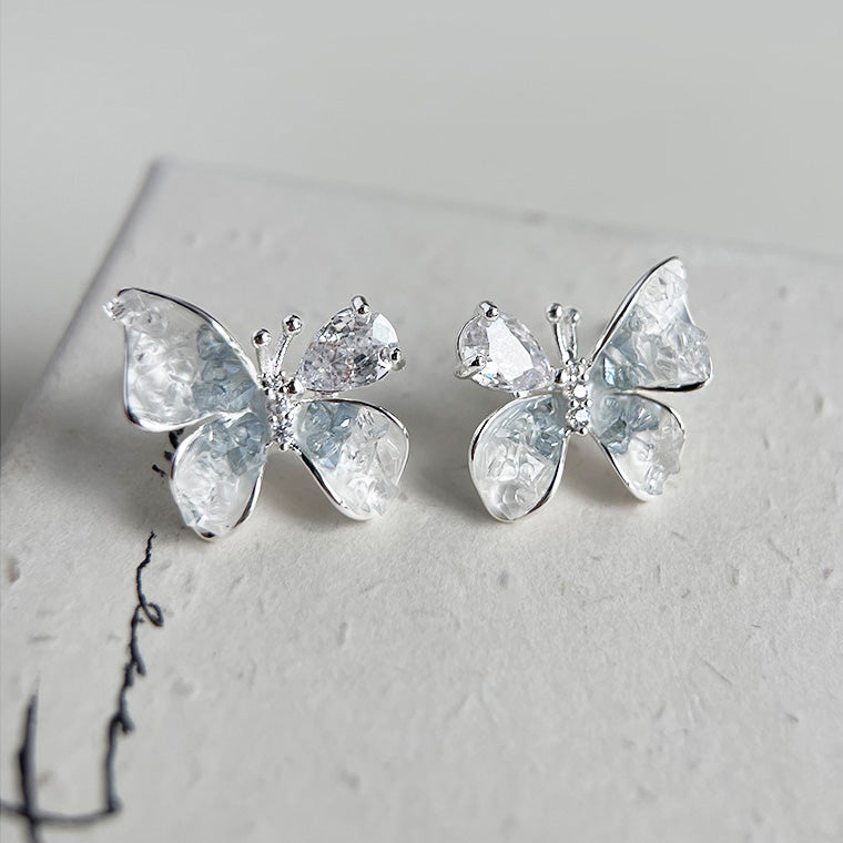 Silver plated gradient color crystal glass butterfly stud earrings (5 pairs)