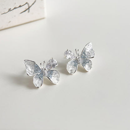 Silver plated gradient color crystal glass butterfly stud earrings (5 pairs)