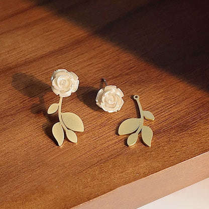 Gold plated 3D white rose flower stud earrings (5 pairs)