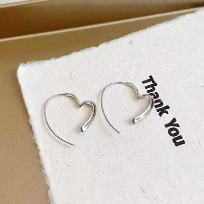 Metal silver color heart line hoop earrings (5 pairs)