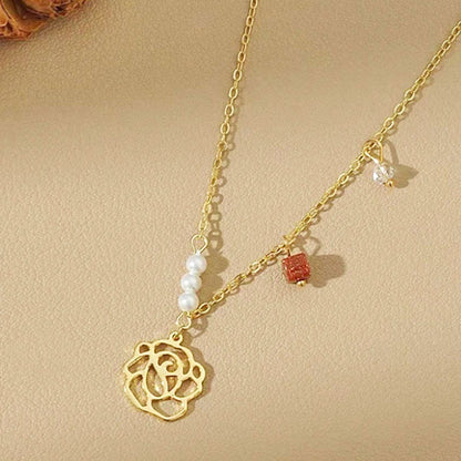 Gold plated pearl hollow-out rose flower choker necklaces Set of 5