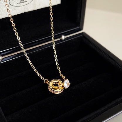 Gold plated zircon interlock circle and rings necklaces Set of 5