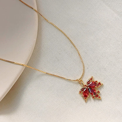 Gold plated red zircon crystal maple pendant choker necklaces Set of 5