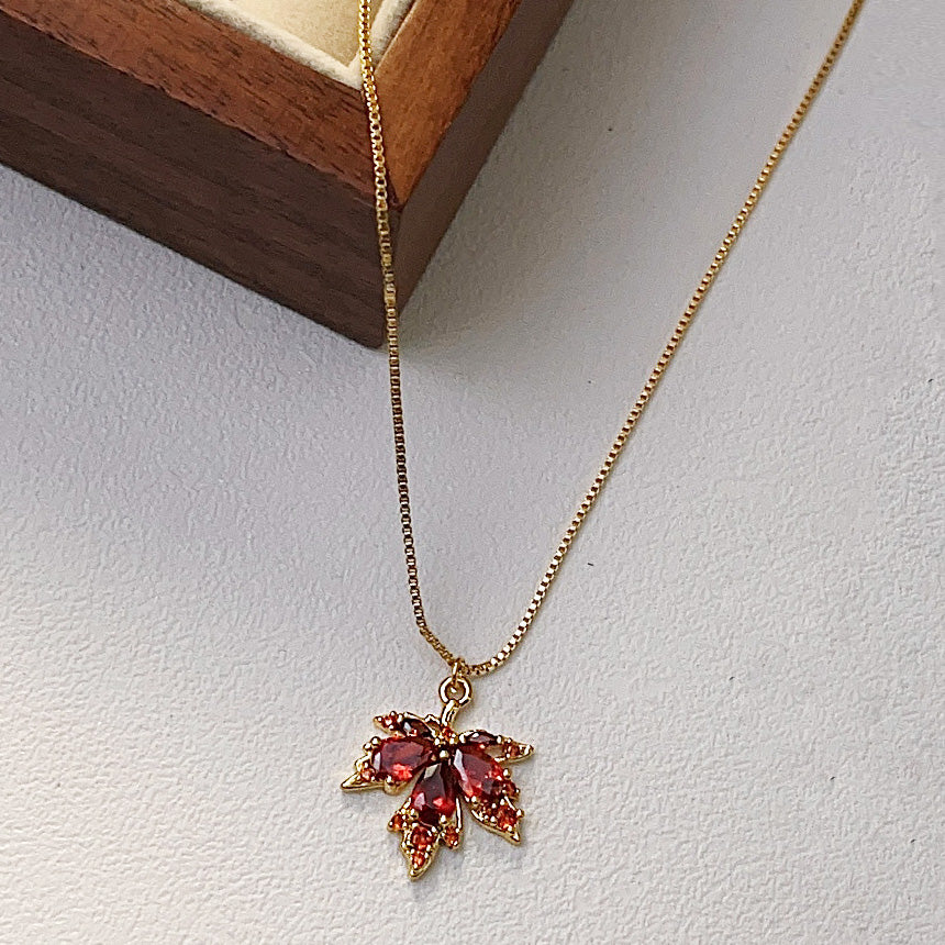 Gold plated red zircon crystal maple pendant choker necklaces Set of 5