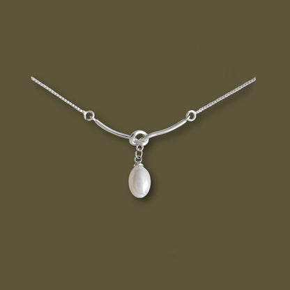 Silver plated knot drop pearl pendant necklaces Set of 5