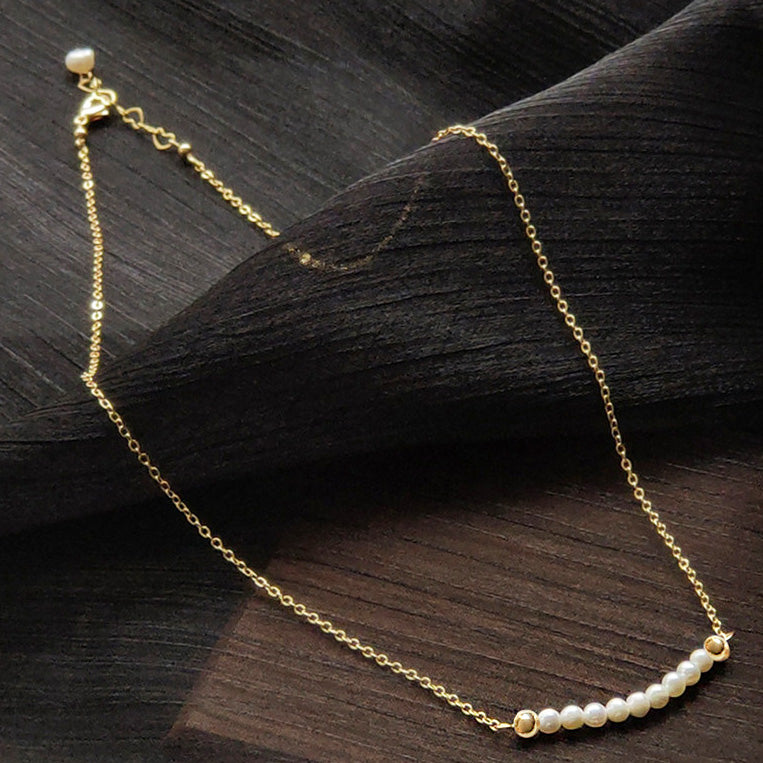 Gold plated freshwater pearl aesthetic simple clavicle chain necklaces Set of 5