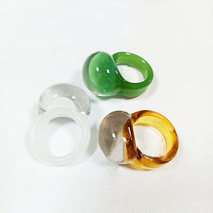 Jelly color glaze transparent glass dome design rings Set of 5