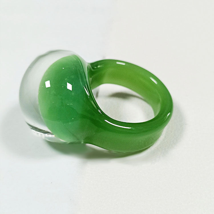 Jelly color glaze transparent glass dome design rings Set of 5