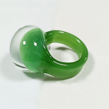 Jelly color glaze transparent glass dome design rings Set of 5