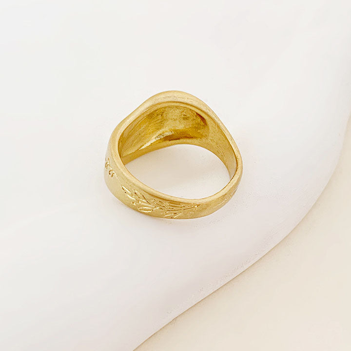 brass plant pattern chunky band rings Set of 5