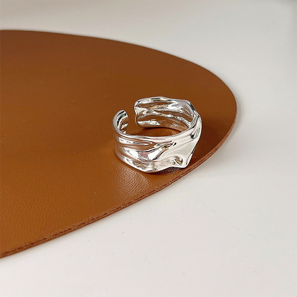 Geometrical polish irregular pleats open rings Set of 5