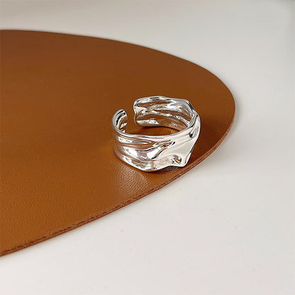 Geometrical polish irregular pleats open rings Set of 5