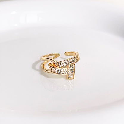 Fashion gold plated opening zircon stone finger rings Set of 5