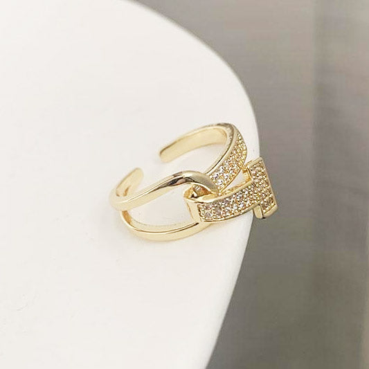 Fashion gold plated opening zircon stone finger rings Set of 5