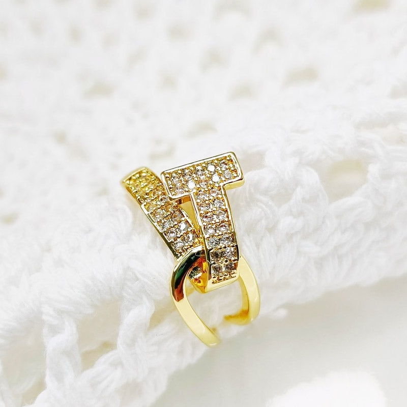 Fashion gold plated opening zircon stone finger rings Set of 5