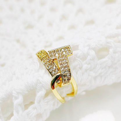 Fashion gold plated opening zircon stone finger rings Set of 5